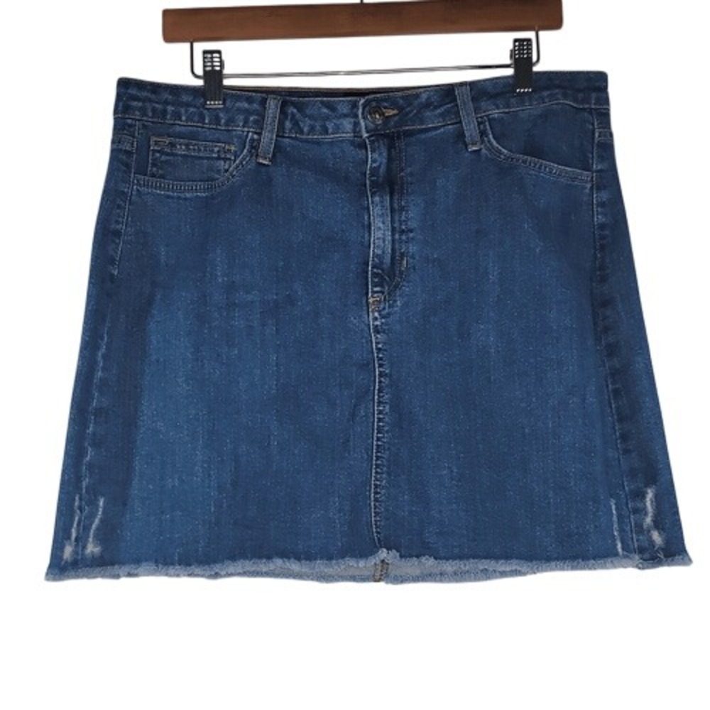 Just Black Blue Denim Frayed Hem Mini Skirt